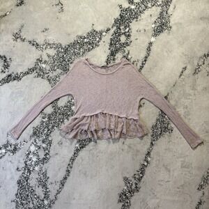 American Eagle Outfitters Blouse Womens Size M Pink Peplum Hem Knit Long Sleeve